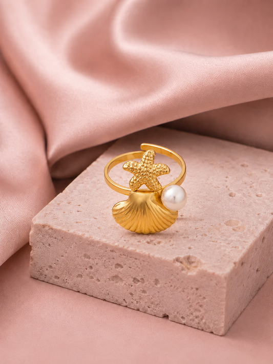 Schelp en parel ring