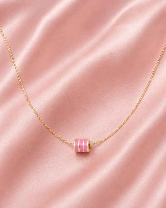 Ketting ronde bedel roze