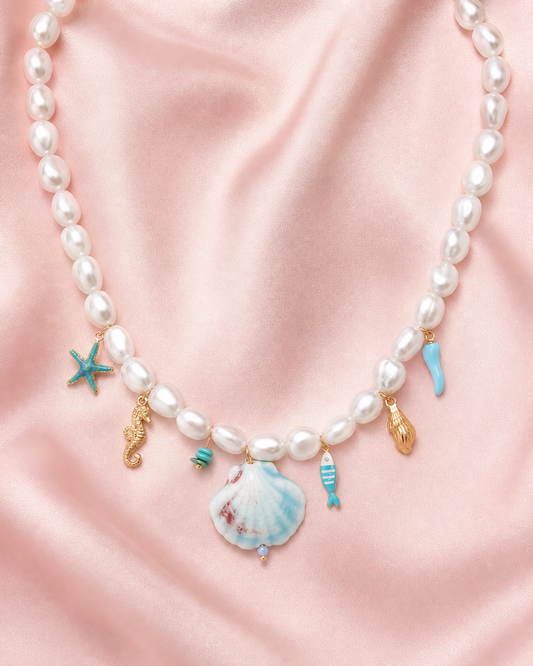 Ketting zeebedels lichtblauw