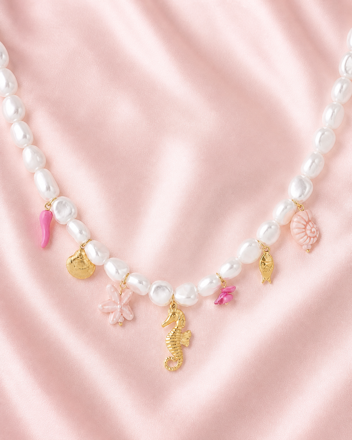 Ketting zeebedels roze